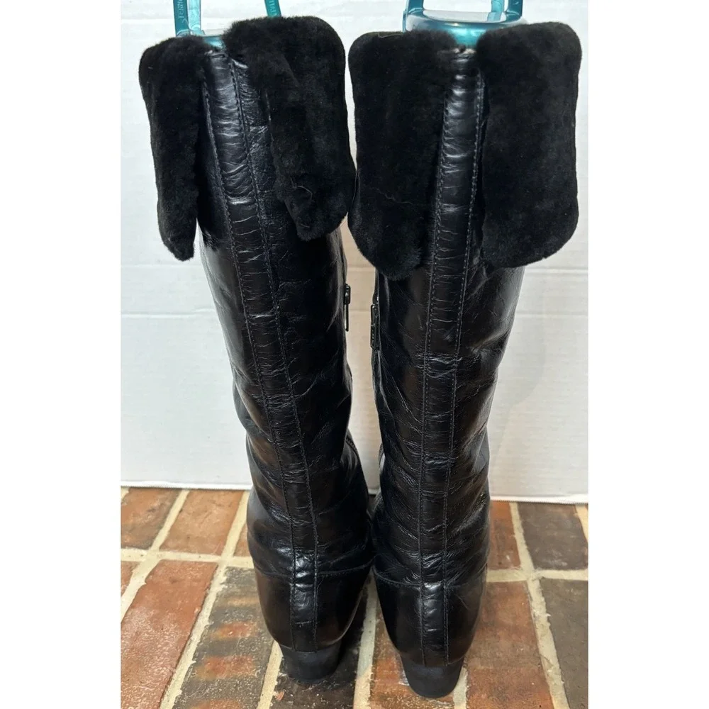 Born OTK Black Over The Knee Leather‎ And Shearling  Boots Size 9 (LVG)
